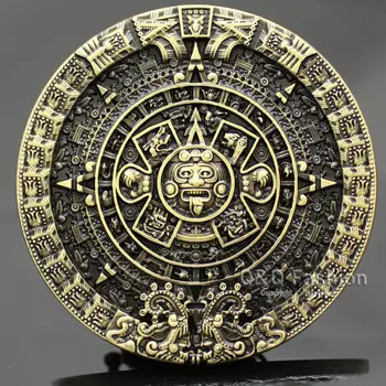 Nové 2020 Módne Opasku Mužov Starožitné Zlata, Striebra Plátovaného Aztec Mayský Indickej Podrobný Kalendár Maska Západnej Cosplay Jewel