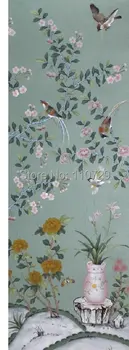 Domáce dekorácie na stenu materiál Ručne maľované hodvábne tapety maľby kvetov, vtákov a váza mnohé obrázky voliteľné