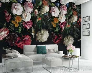 Vlastné high-end tapety-Európsky nostalgické retro ručne maľované kvet TV pozadí na stenu