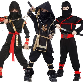 Halloween Karneval Ninja Cosplay Kostýmy, Masky Pás Deti Chlapci Dievčatá Bojovník Narodeninovej Party Darčeky Kabát Vyhovuje Č Zbraň